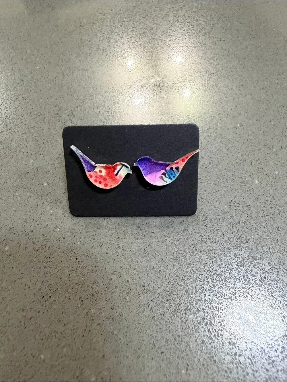 Colorful Bird Stud Earrings - Purple and Pink